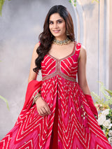 Rani pink silk palazzo suit with zardosi work
