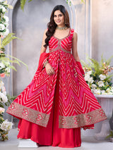 Rani pink silk palazzo suit with zardosi work