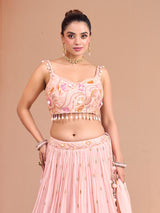 Light pink silk lehenga choli with floral shell detailing