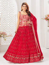 Red georgette designer lehenga choli with dupatta