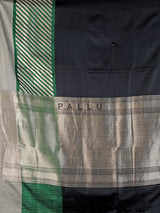 Black banarasi silk saree with contrast border and zari pallu