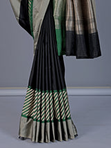 Black banarasi silk saree with contrast border and zari pallu