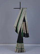 Black banarasi silk saree with contrast border and zari pallu