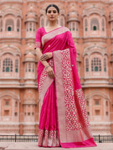 Magenta banarasi silk saree with classic zari detailing