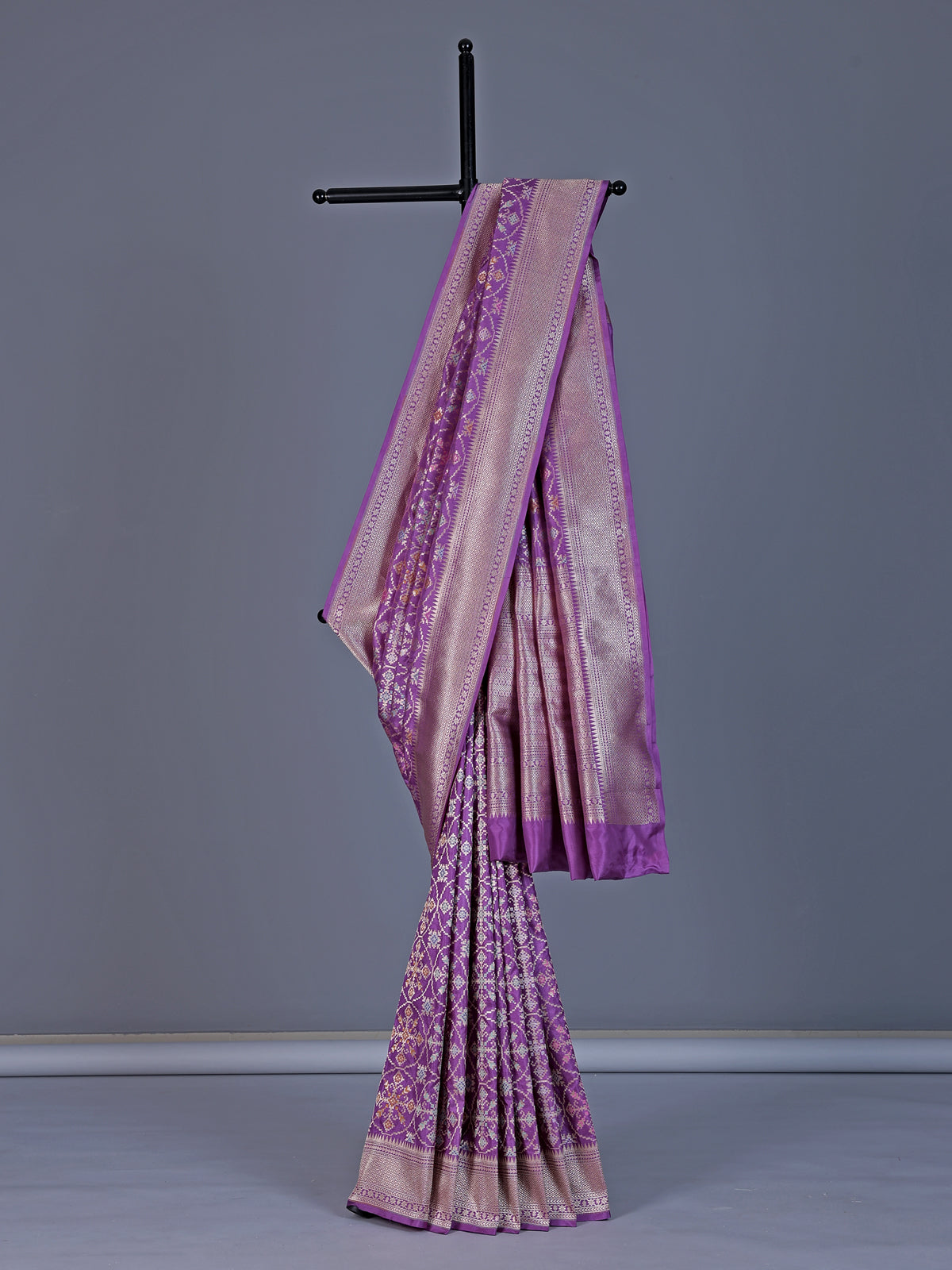 Lavender purple banarasi silk saree with elegant zari accents