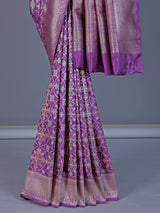 Lavender purple banarasi silk saree with elegant zari accents