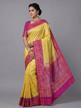 Yellow banarasi silk saree with floral zari contrast border