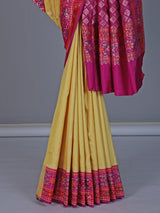 Yellow banarasi silk saree with floral zari contrast border