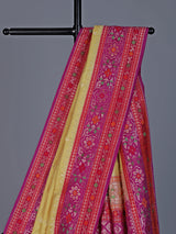 Yellow banarasi silk saree with floral zari contrast border