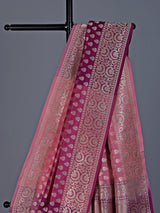Purple pink shaded banarasi silk saree with zari butti