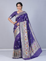 Purple banarasi silk saree with floral zari butti border