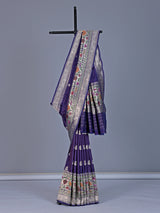 Purple banarasi silk saree with floral zari butti border