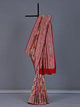 Red banarasi silk saree with floral zari work elegance