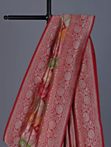 Red banarasi silk saree with floral zari work elegance