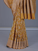 Dusty yellow banarasi silk saree with floral zari design