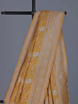 Dusty yellow banarasi silk saree with floral zari design