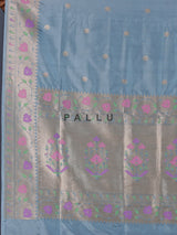 Light grey banarasi silk saree with zari butti motifs