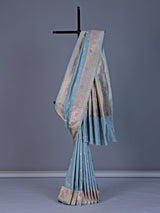Light grey banarasi silk saree with zari butti motifs