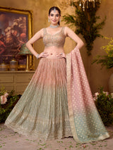 Pista green pink lehenga choli with shaded design