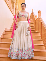 Off white chiffon lehenga choli with animal motifs