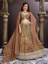 Mehendi green chiffon lehenga choli with mirror detailing