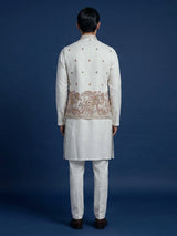 Off white silk embroidered elegant festive waistcoat set