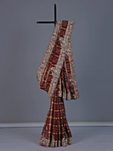 Maroon pure cotton gharchola saree saree with peacock art and bandhej patterns