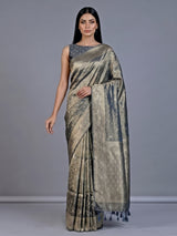 Grey tissue silk saree with refined butti and detailed pallu