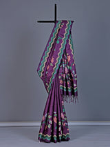 Purple tusser silk saree with graceful bird threadwork detailing