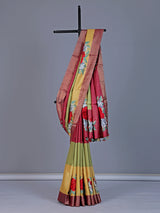 Vibrant multicolor dola silk saree with floral and zari highlights
