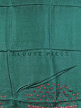 Deep green tusser silk saree with intricate animal motif artistry