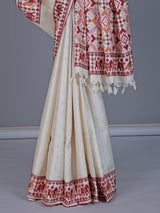 Off white tusser silk saree with heritage elephant zari motifs