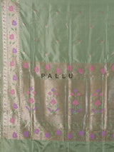 Pista green pure banarasi silk saree with delicate floral butti elegance