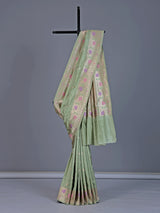 Pista green pure banarasi silk saree with delicate floral butti elegance