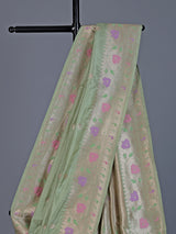 Pista green pure banarasi silk saree with delicate floral butti elegance