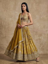 Mehendi yellow georgette silk heavy embroidered lehenga choli