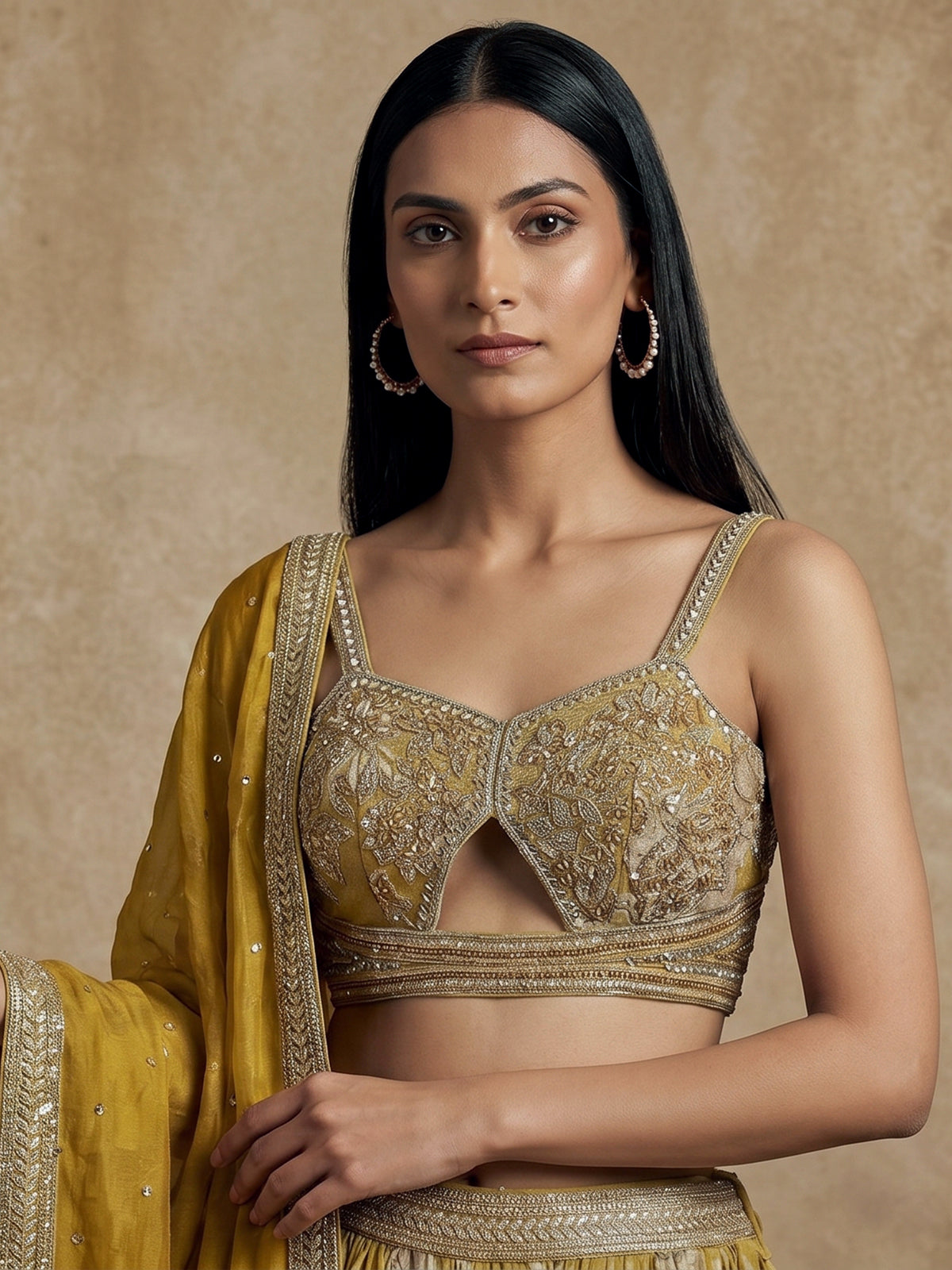Mehendi yellow georgette silk heavy embroidered lehenga choli
