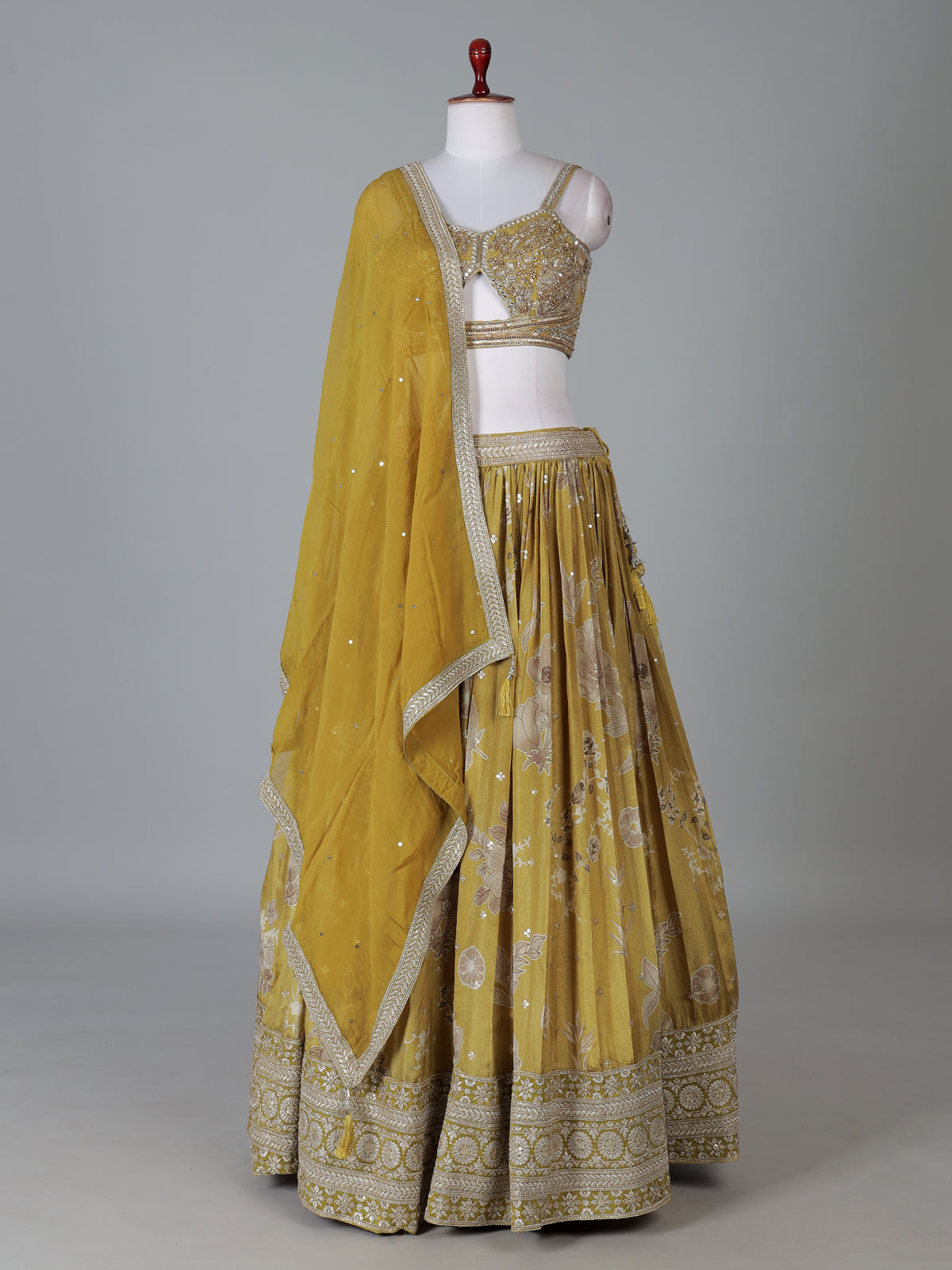 Mehendi yellow georgette silk heavy embroidered lehenga choli