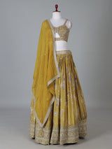 Mehendi yellow georgette silk heavy embroidered lehenga choli