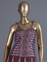 Dark purple chiffon silk palazzo suit with zardosi