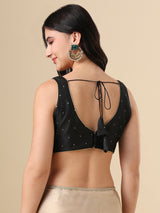 Black taffeta silk zari woven blouse with sleeveless design