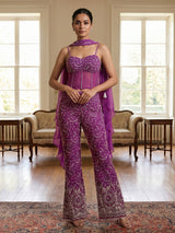 Purple georgette palazzo suit with ruffle dupatta