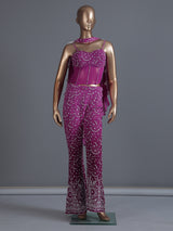 Purple georgette palazzo suit with ruffle dupatta
