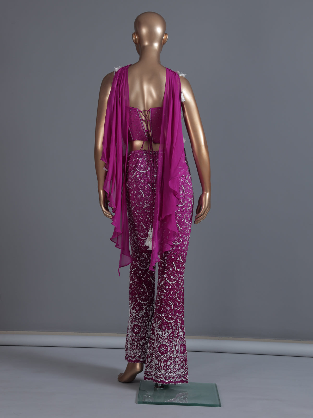 Purple georgette palazzo suit with ruffle dupatta