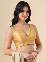 Gold taffeta silk zari woven blouse with elegant sleeveless style