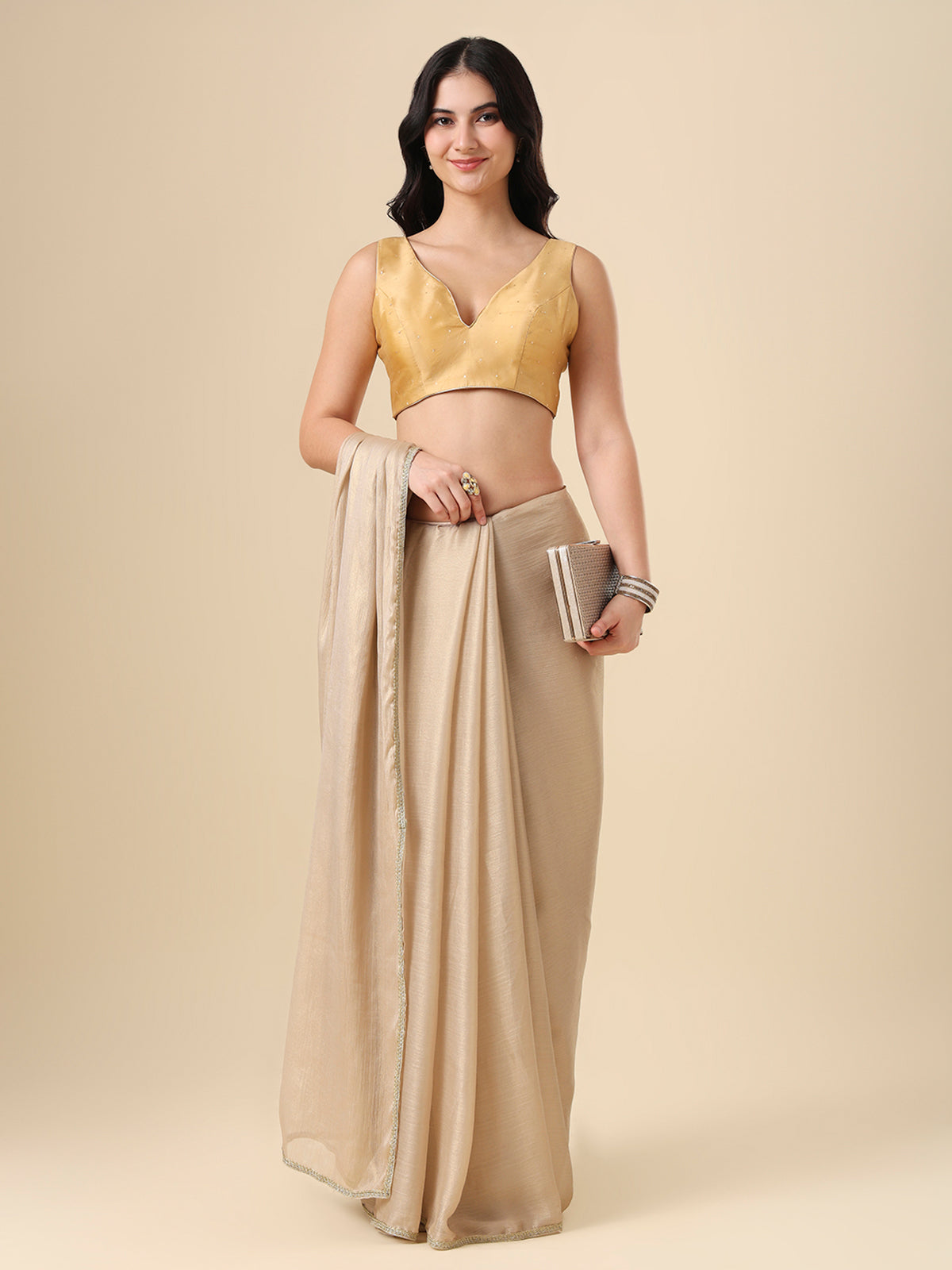 Gold taffeta silk zari woven blouse with elegant sleeveless style