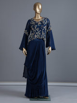 Blue crepe silk indowestern suit with zardosi work