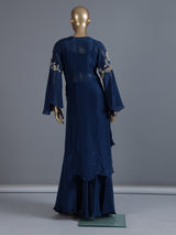 Blue crepe silk indowestern suit with zardosi work