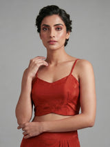 Orange crepe silk indowestern suit with detailed work