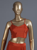 Orange crepe silk indowestern suit with detailed work